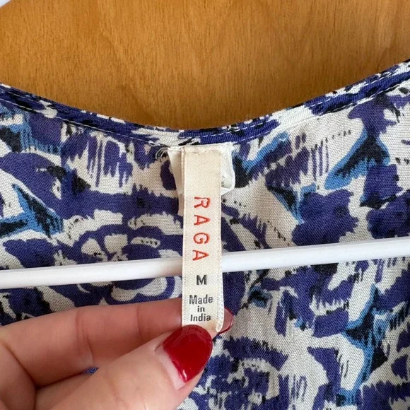 Raga Womens Blue White Floral Ikat Viscose Wrap Maxi Dress Size M 3/4 Sleeve - Picture 3 of 9